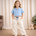 Girls Floral Print Crop Shirt & Off White Cargo Pant Co-ord Set
