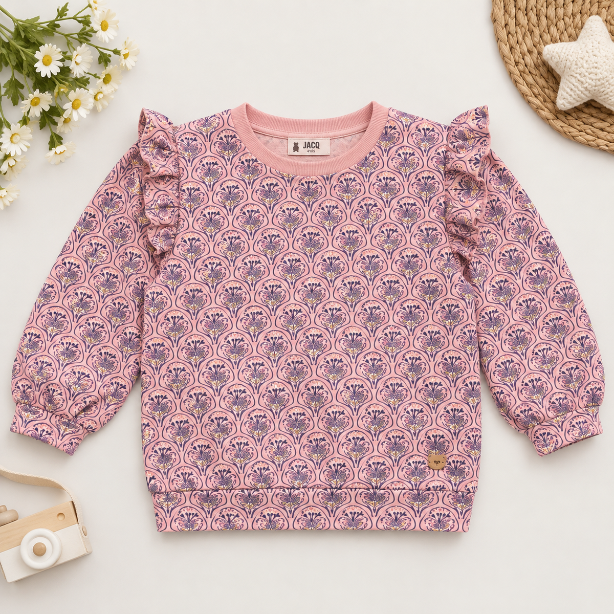 Girls Pink Floral Printed Sweatshirt