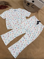 White Bloom Crop Top & Bootcut Set