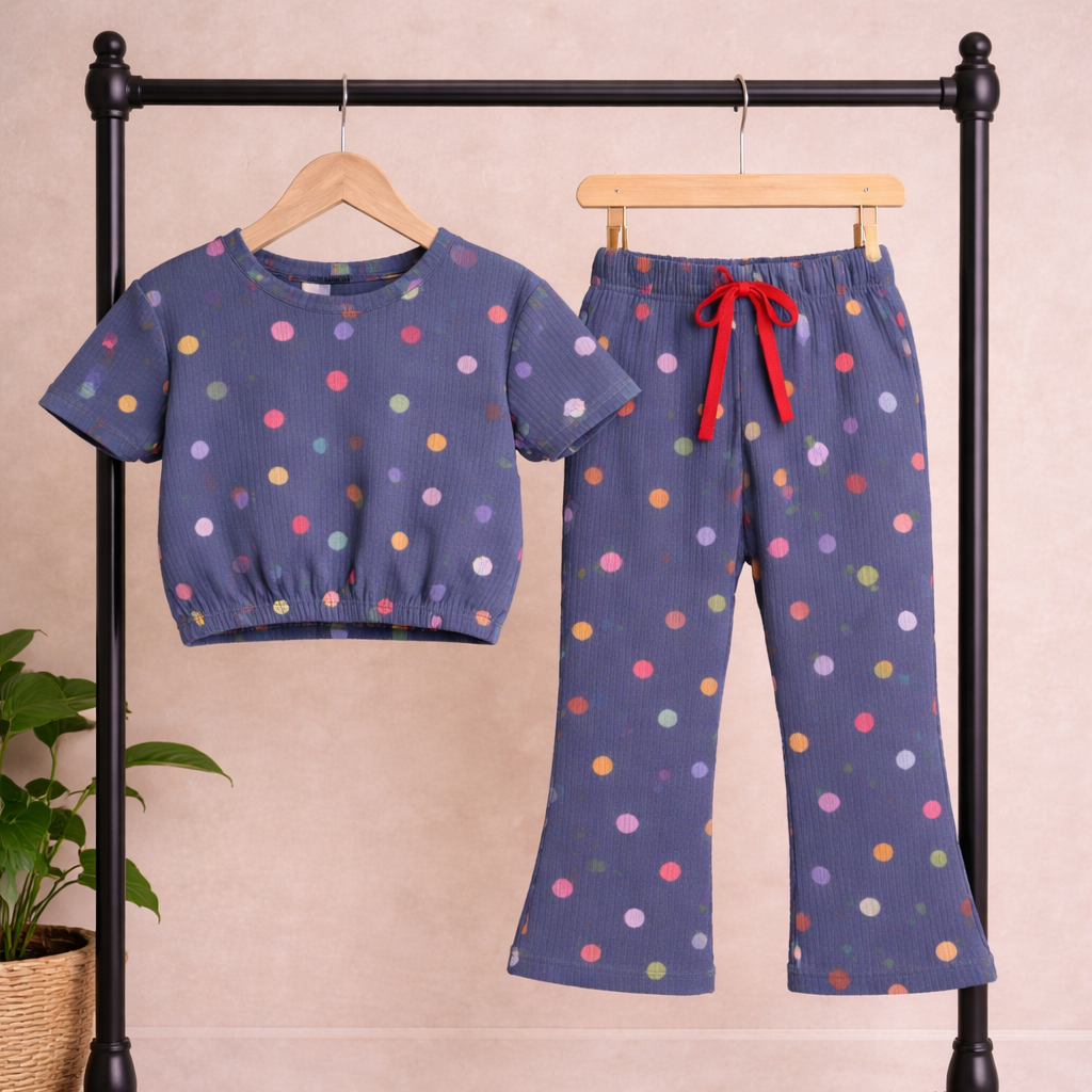 Midnight Polka Crop Top & Bootcut Set
