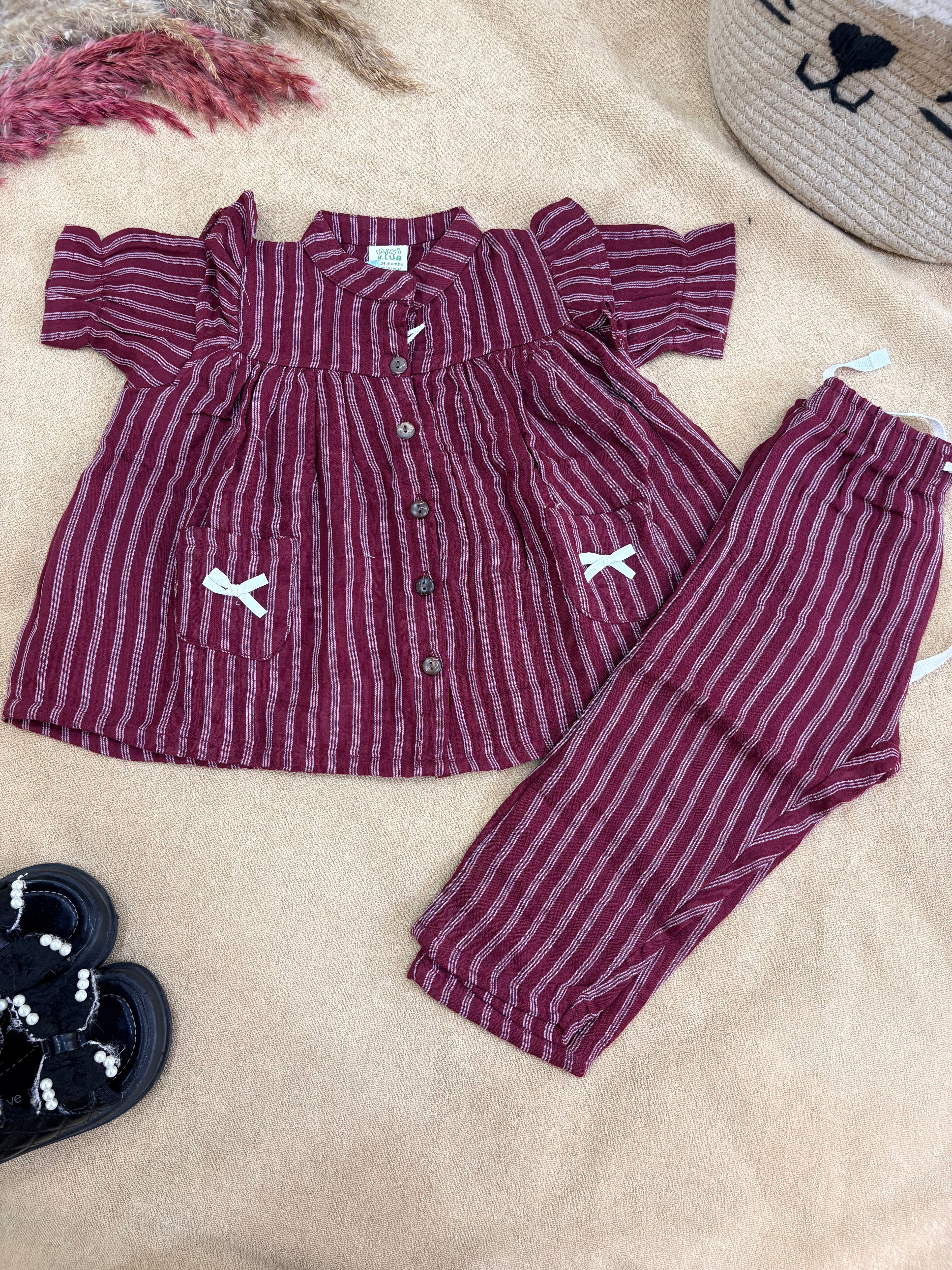 Maroon Stripe Muslin Co-ord Set