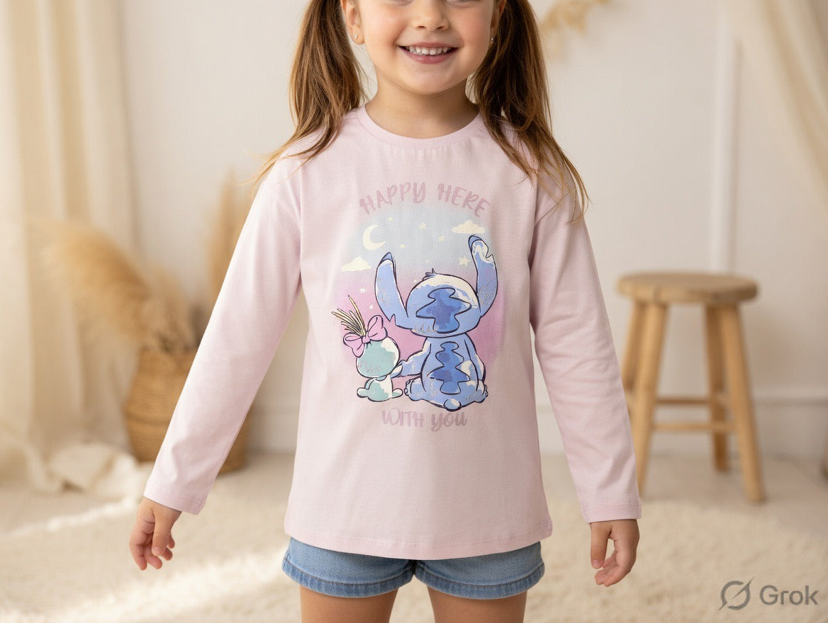 Girls Stitch “Happy Here With You” Full Sleeve T-Shirt