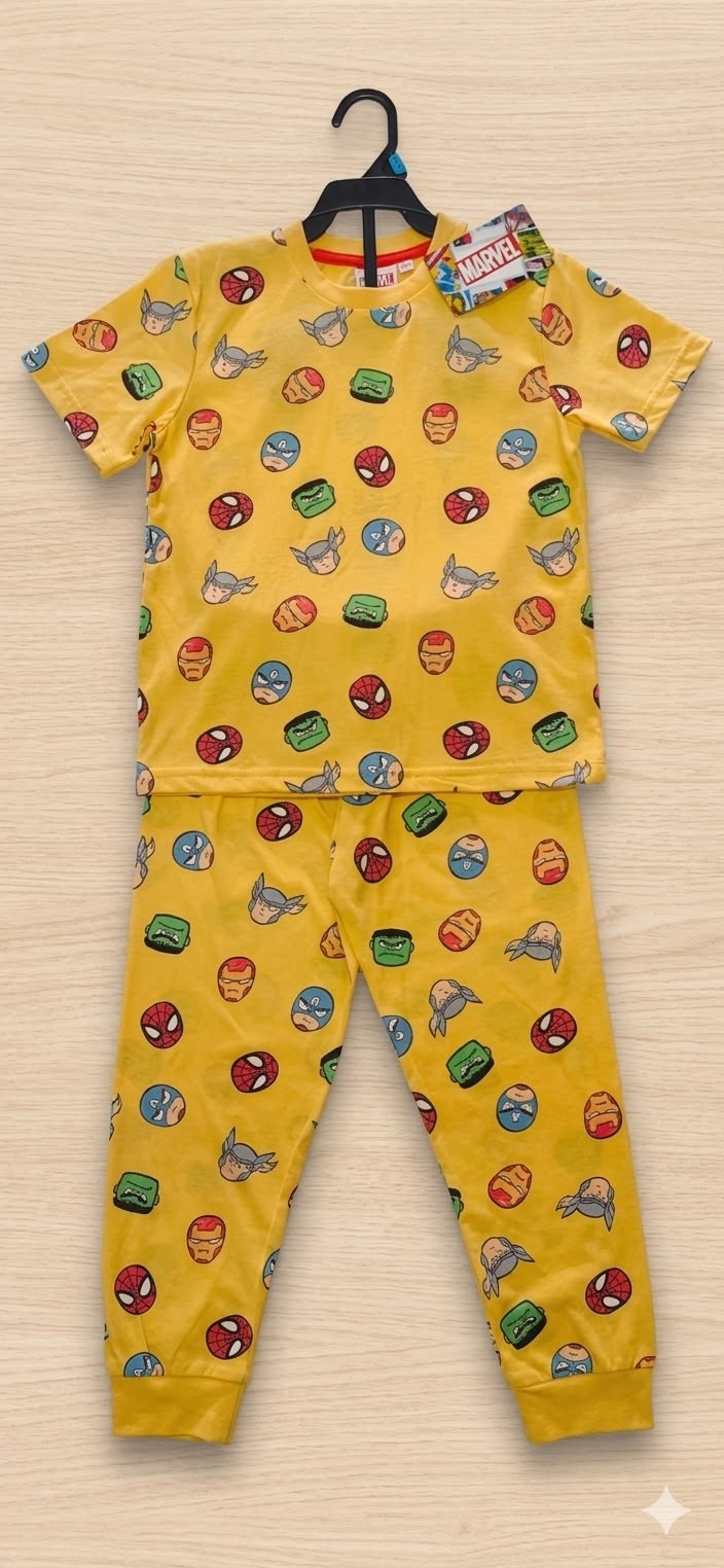 Yellow Marvel Print T-Shirt & Jogger Set