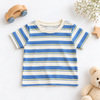 Blue & Yellow Striped Cotton T-Shirt for Kids