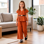 Pleated Top & Wide-Leg Pants Set