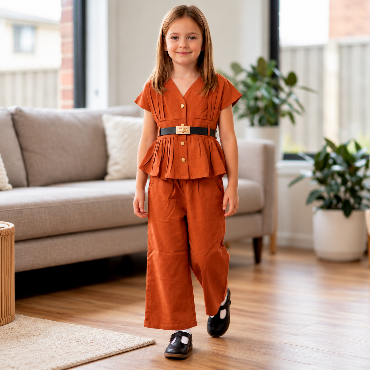 Pleated Top & Wide-Leg Pants Set