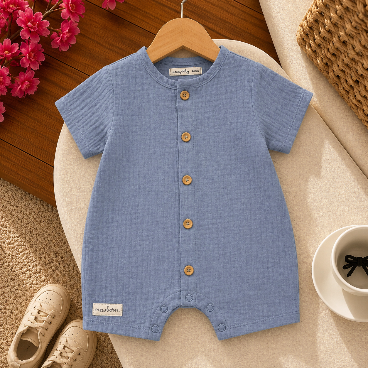 Blue Muslin Baby Jumpsuit