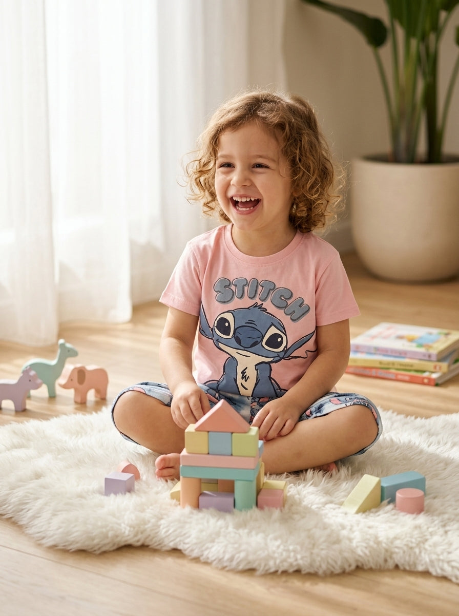 Baby Girl Stitch Graphic T-Shirt with Printed Capri Co-ord Set