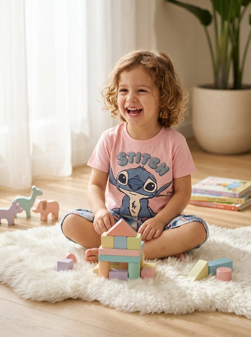 Baby Girl Stitch Graphic T-Shirt with Printed Capri Co-ord Set