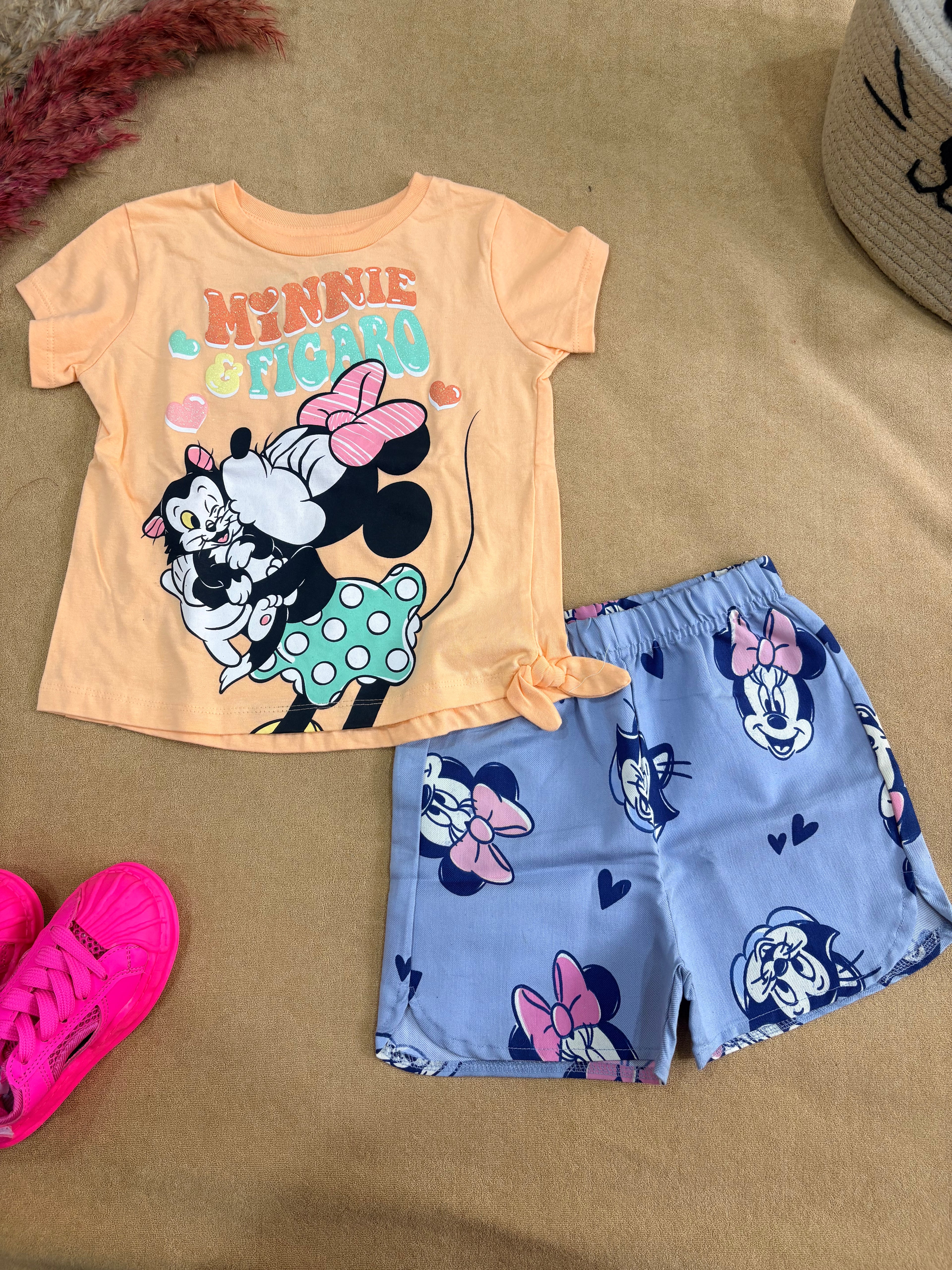 Baby Girl Minnie & Figaro Graphic T-Shirt with Printed Shorts Set