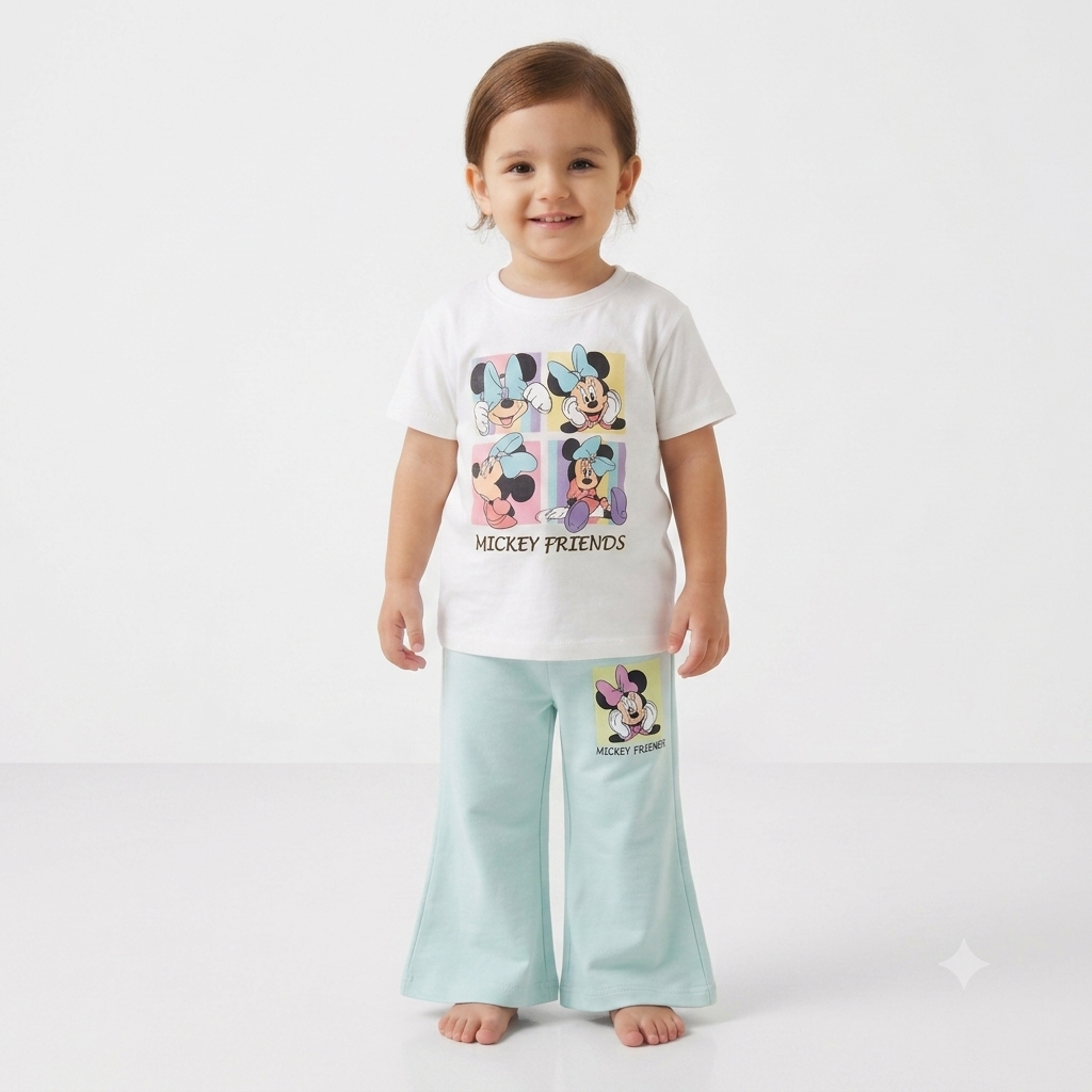 Mickey White & Blue Wide Leg Co-ord Set