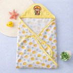 Babyhug Lion Print Hooded Baby Towel – Soft Terry Cotton Bath Wrapper (Yellow & White)