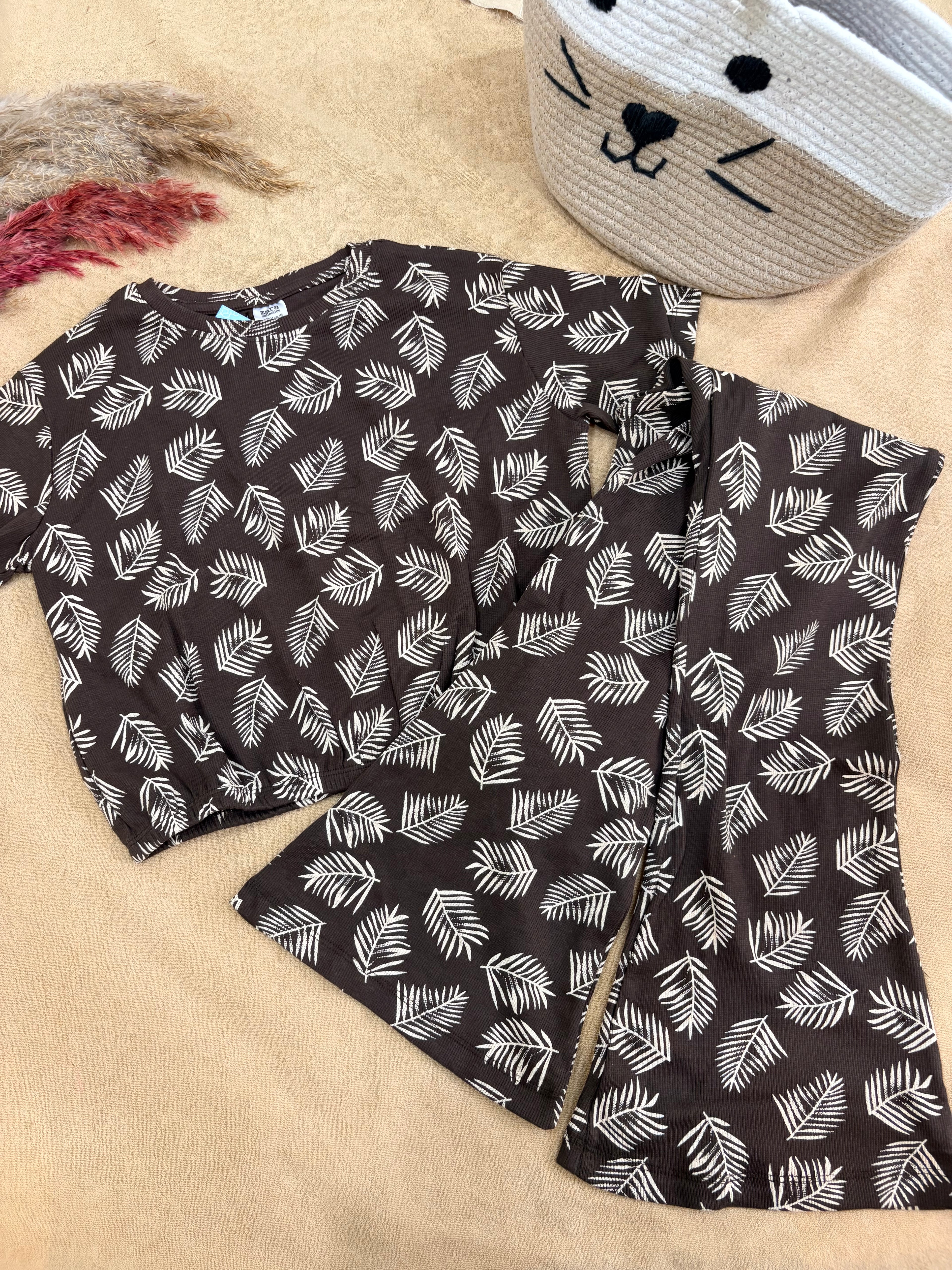 Cocoa Leaf Crop Top & Bootcut Set