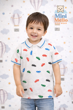 Little Cars Printed White Polo T-Shirt for Kids