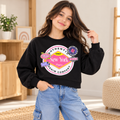 Girls Black Graphic Cropped Sweatshirt