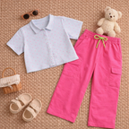 Girls Heart Print Crop Shirt & Pink Cargo Pant Co-ord Set
