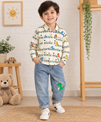 Cute Dino Print Shirt & Denim Set