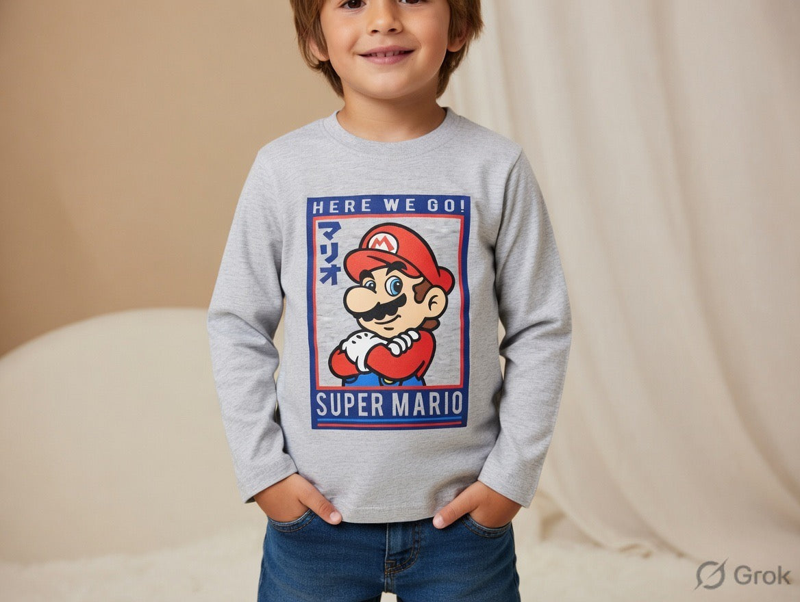 Super Mario Printed Full Sleeve T-Shirt – Grey