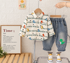 Cute Dino Print Shirt & Denim Set