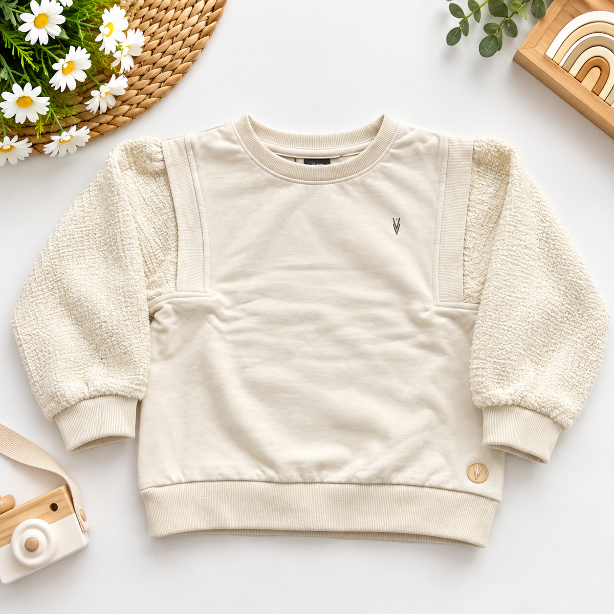 Kids Cream Textured Sleeve Sweatshirt