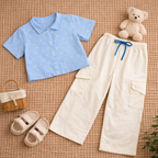 Girls Floral Print Crop Shirt & Off White Cargo Pant Co-ord Set