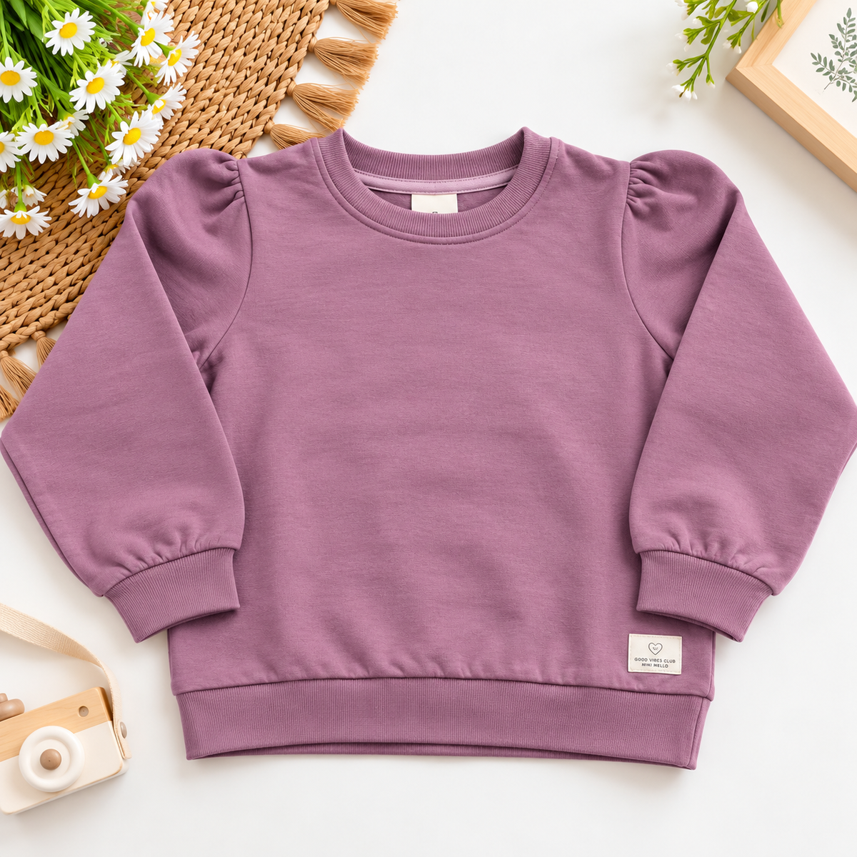 Girls Mauve Puff Sleeve Sweatshirt
