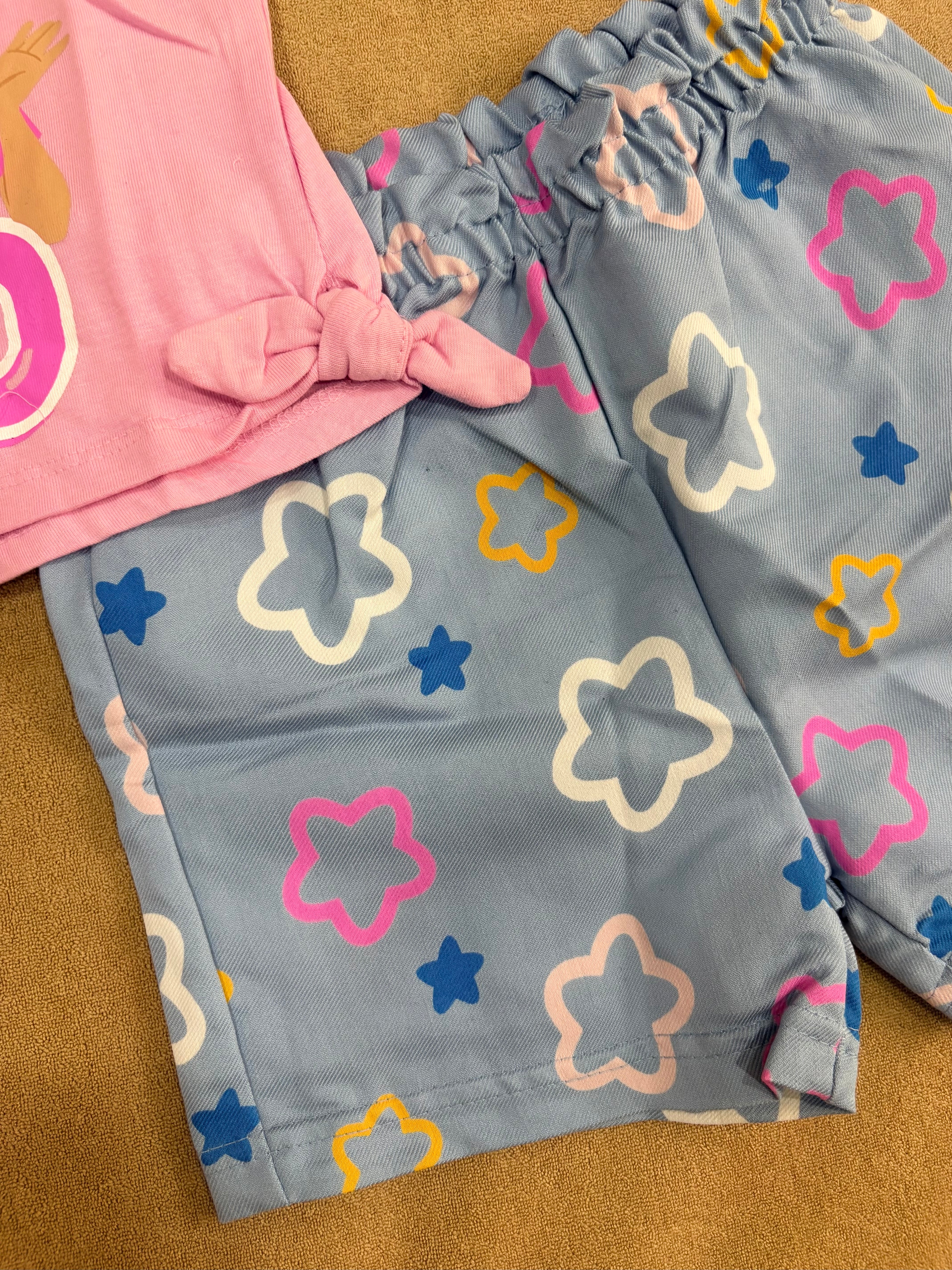 Baby Girl Ms. Rachel Knot Top & Printed Shorts Co-ord Set