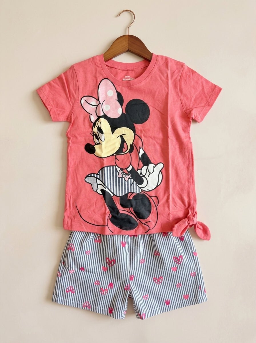 Baby Girl Minnie Graphic T-Shirt with Character Printed Shorts Co-ord Set