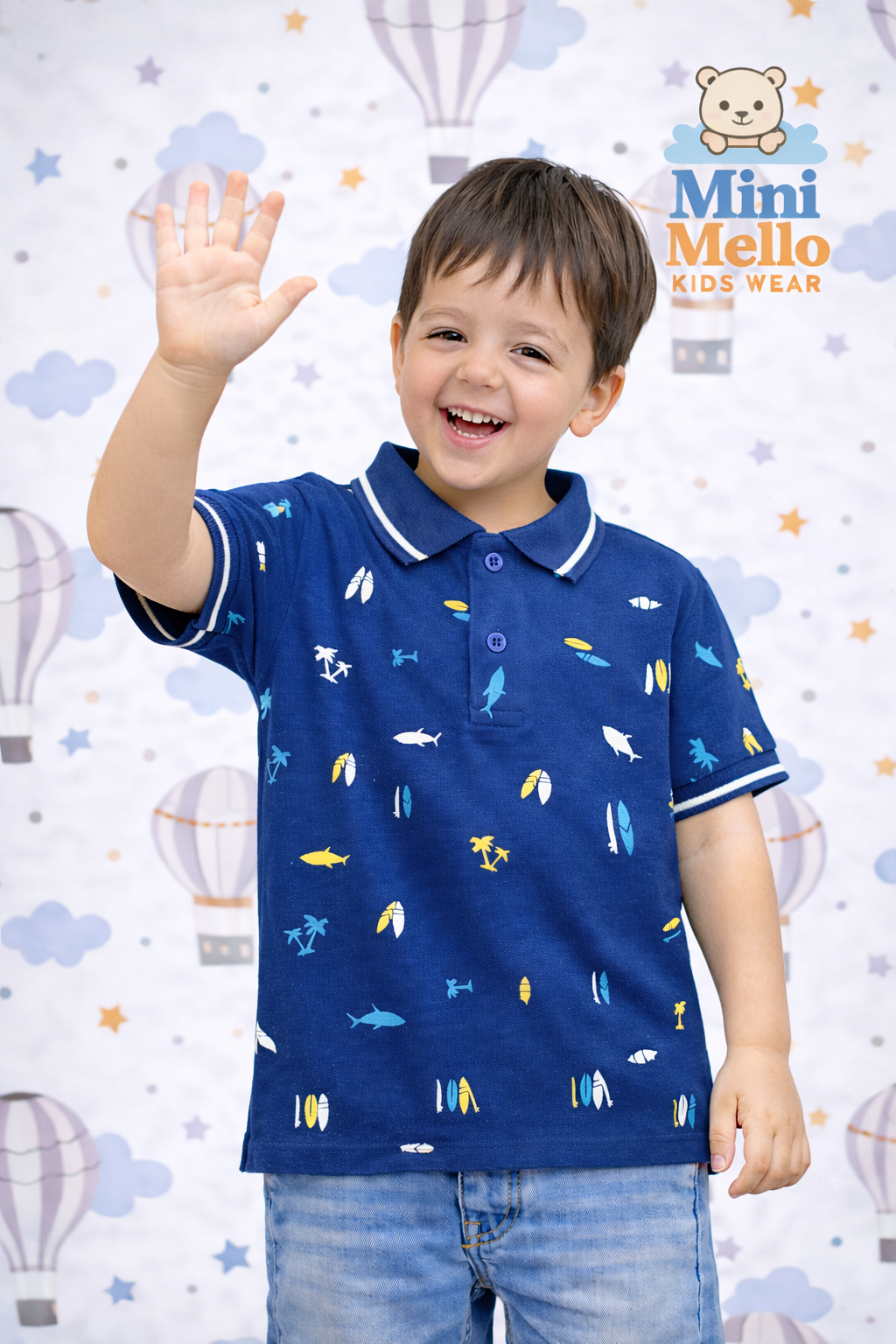 Beach Adventure Blue Polo T-Shirt for Kids