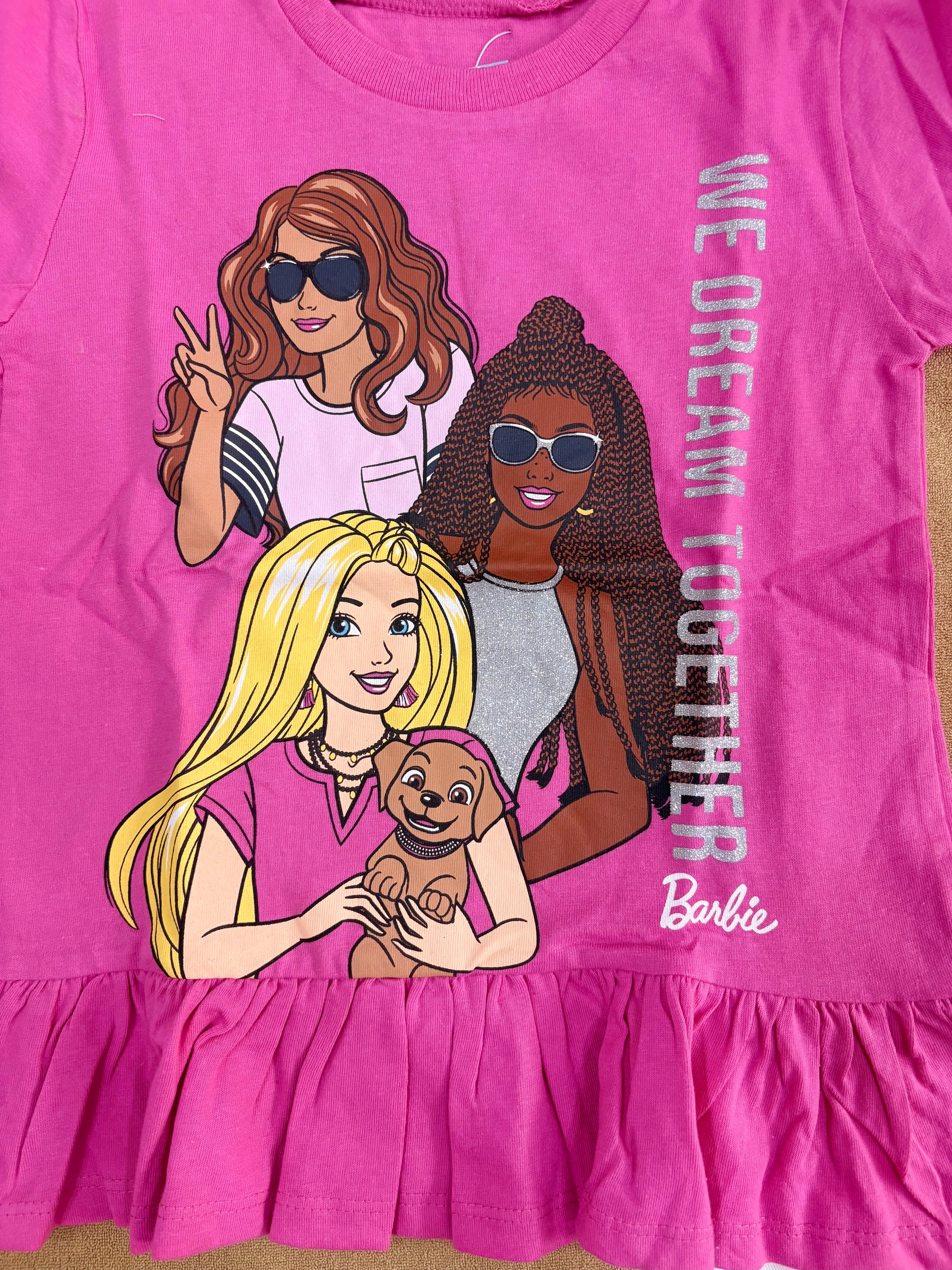 Baby Girl Barbie Graphic Peplum T-Shirt with Printed Shorts Set