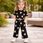 Black Daisy Crop Top & Bootcut Set