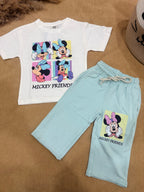 Mickey White & Blue Wide Leg Co-ord Set