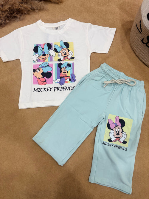 Mickey White & Blue Wide Leg Co-ord Set