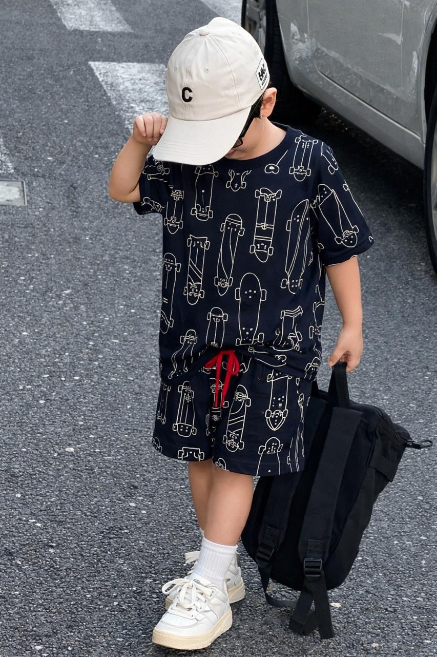 Babyhug Skateboard Print Shorts Set