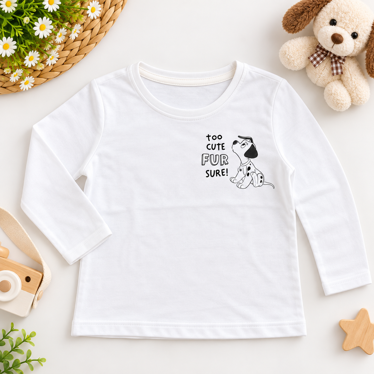 White “Too Cute Fur Sure” Dog Print Full Sleeve T-Shirt