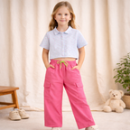 Girls Heart Print Crop Shirt & Pink Cargo Pant Co-ord Set