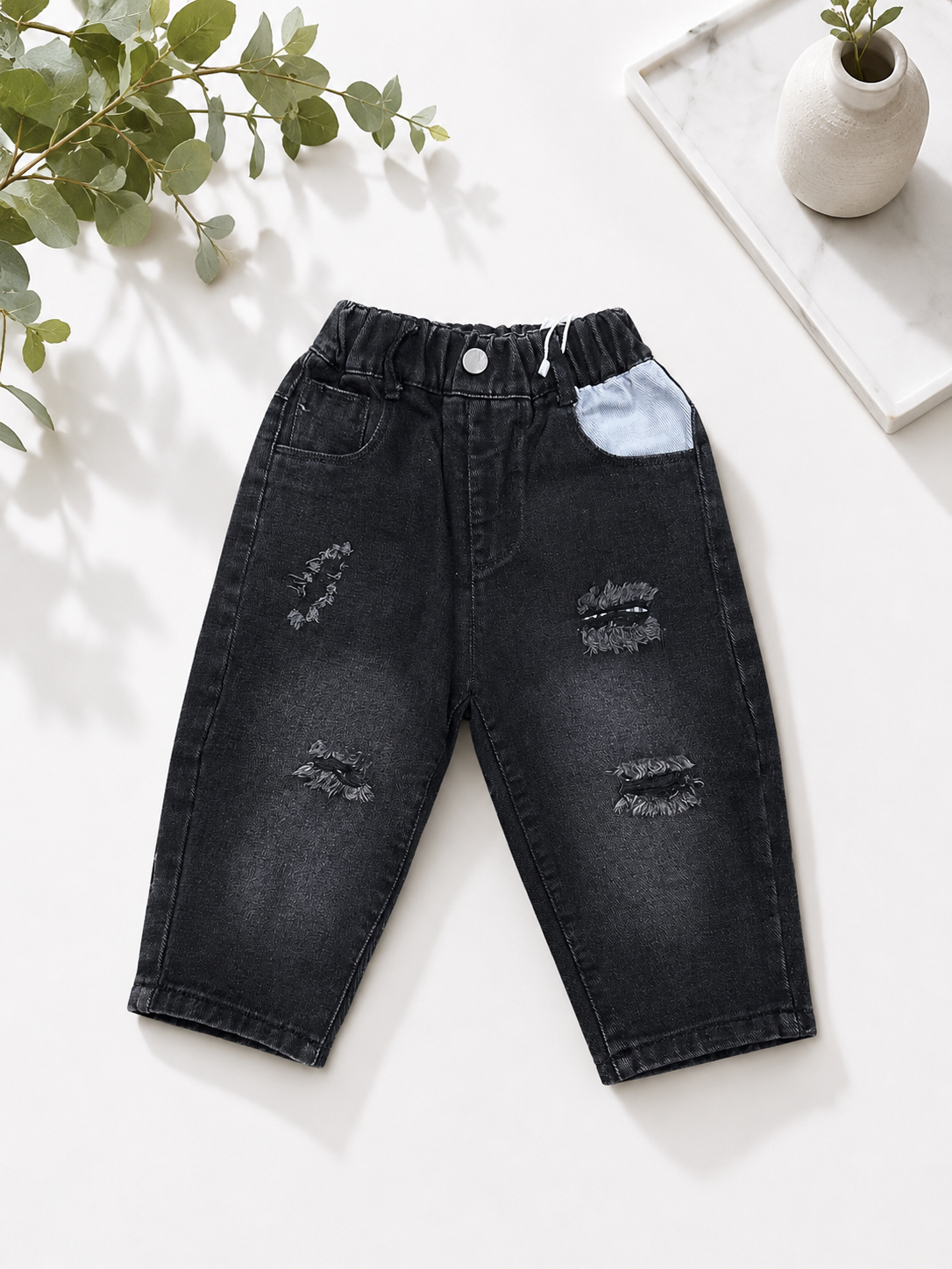 Black Rugged Denim Jeans