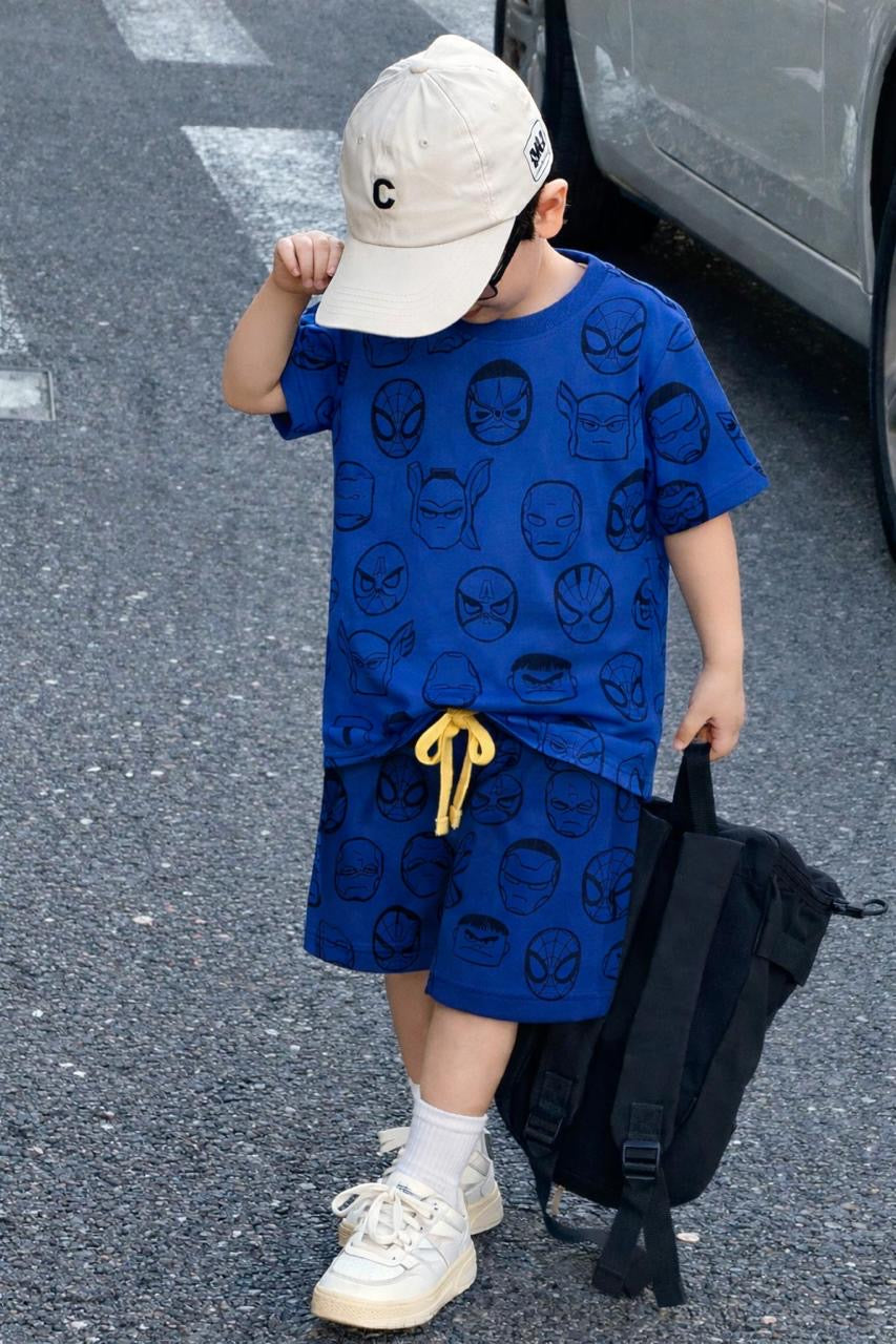 Babyhug Blue Marvel Shorts Set