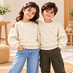 Kids Cream Textured Sleeve Sweatshirt