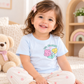 Pastel Blue “Lil Bloom” Floral Print Cotton T-Shirt
