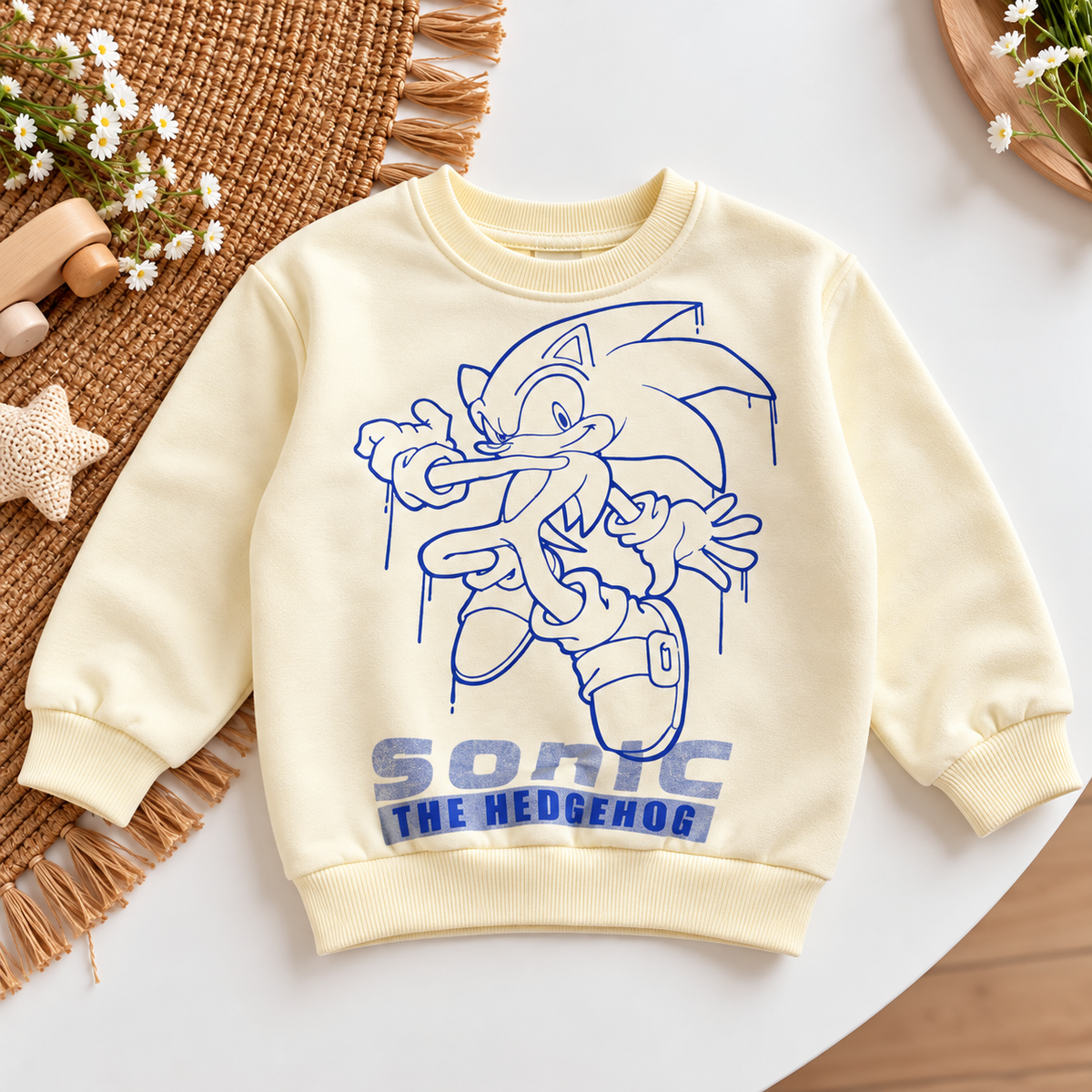 Kids Cream Sonic Graphic Printed Sweatshirt