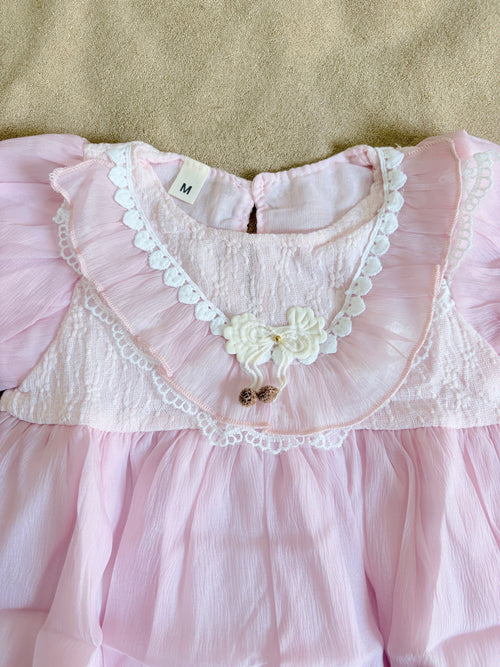 Blush Pink Puff Sleeve Frock | Elegant Layered Dress