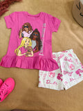 Baby Girl Barbie Graphic Peplum T-Shirt with Printed Shorts Set