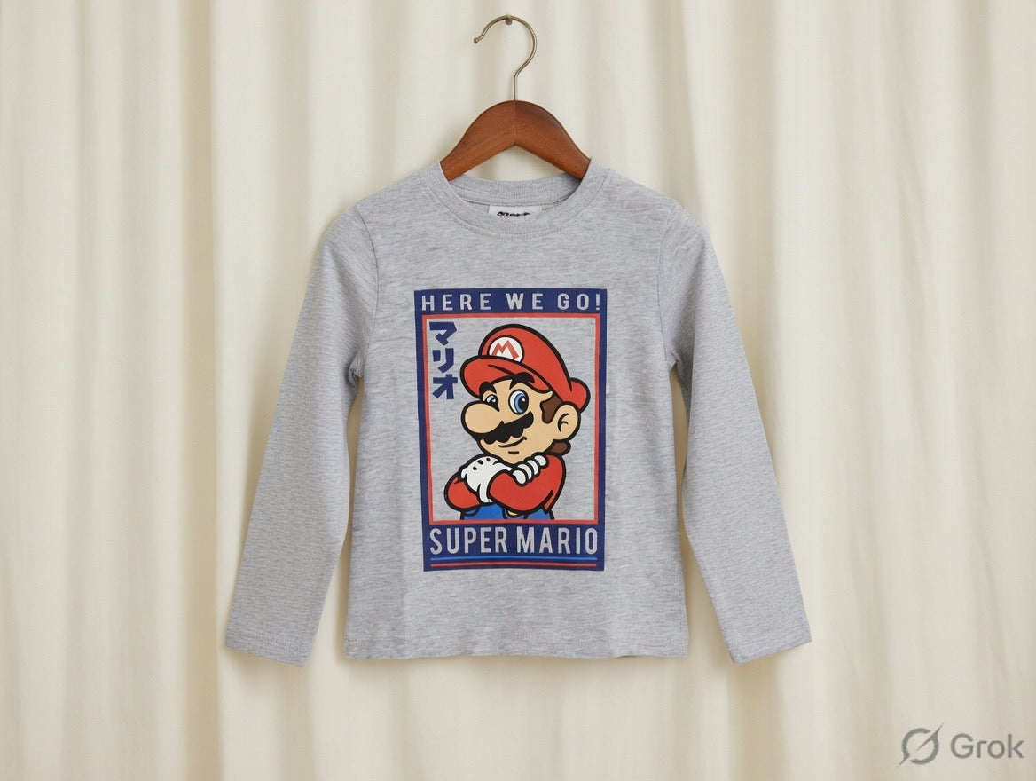 Super Mario Printed Full Sleeve T-Shirt – Grey