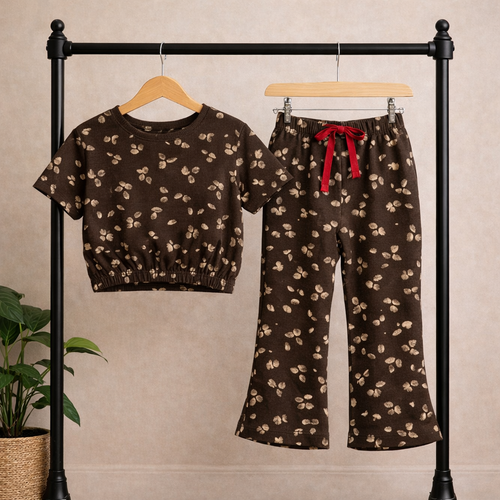 Mocha Leaf Crop Top & Bootcut Set