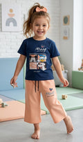 Mickey Navy Blue & Peach Wide Leg Co-ord Set