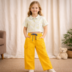 Girls Floral Print Crop Shirt & Mustard Yellow Cargo Pant Co-ord Set