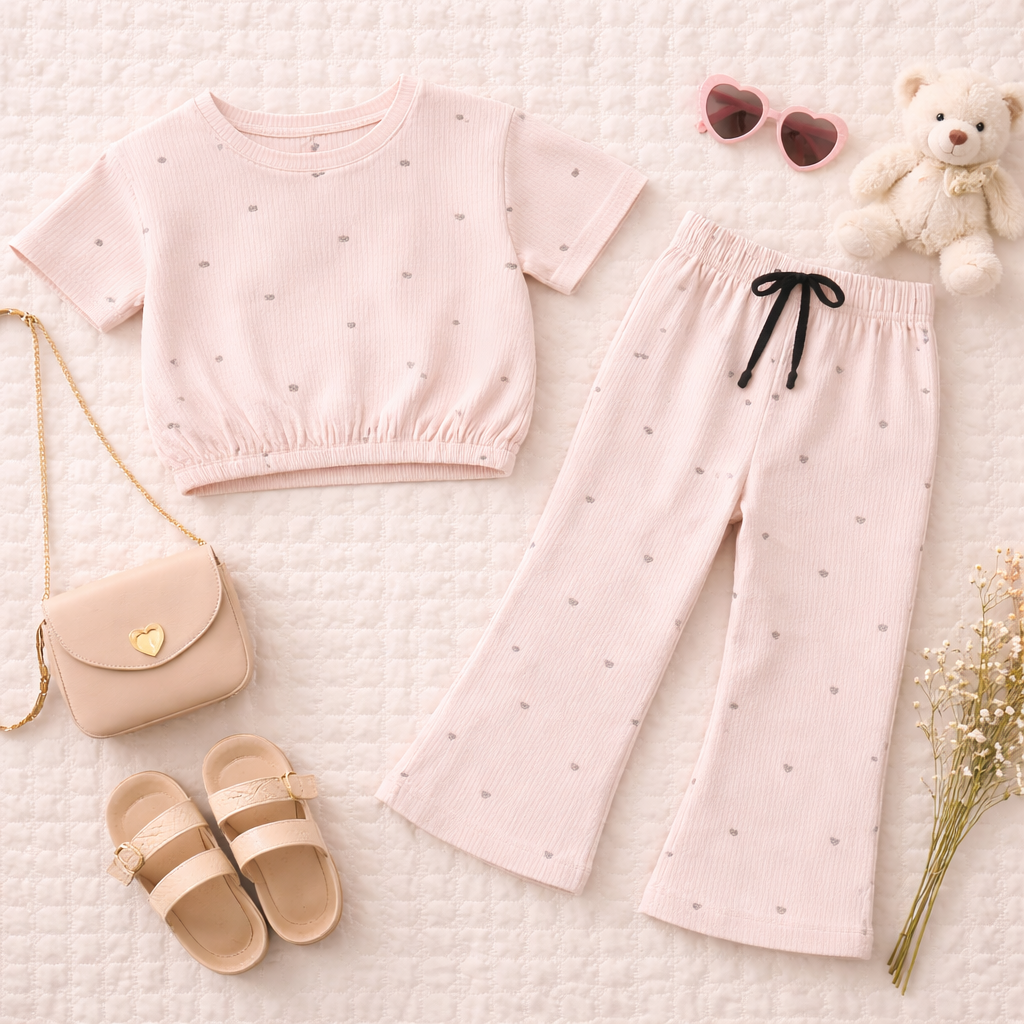 Girls Unicorn Rainbow Print Crop Top & Bootcut Pants Co-ord Set