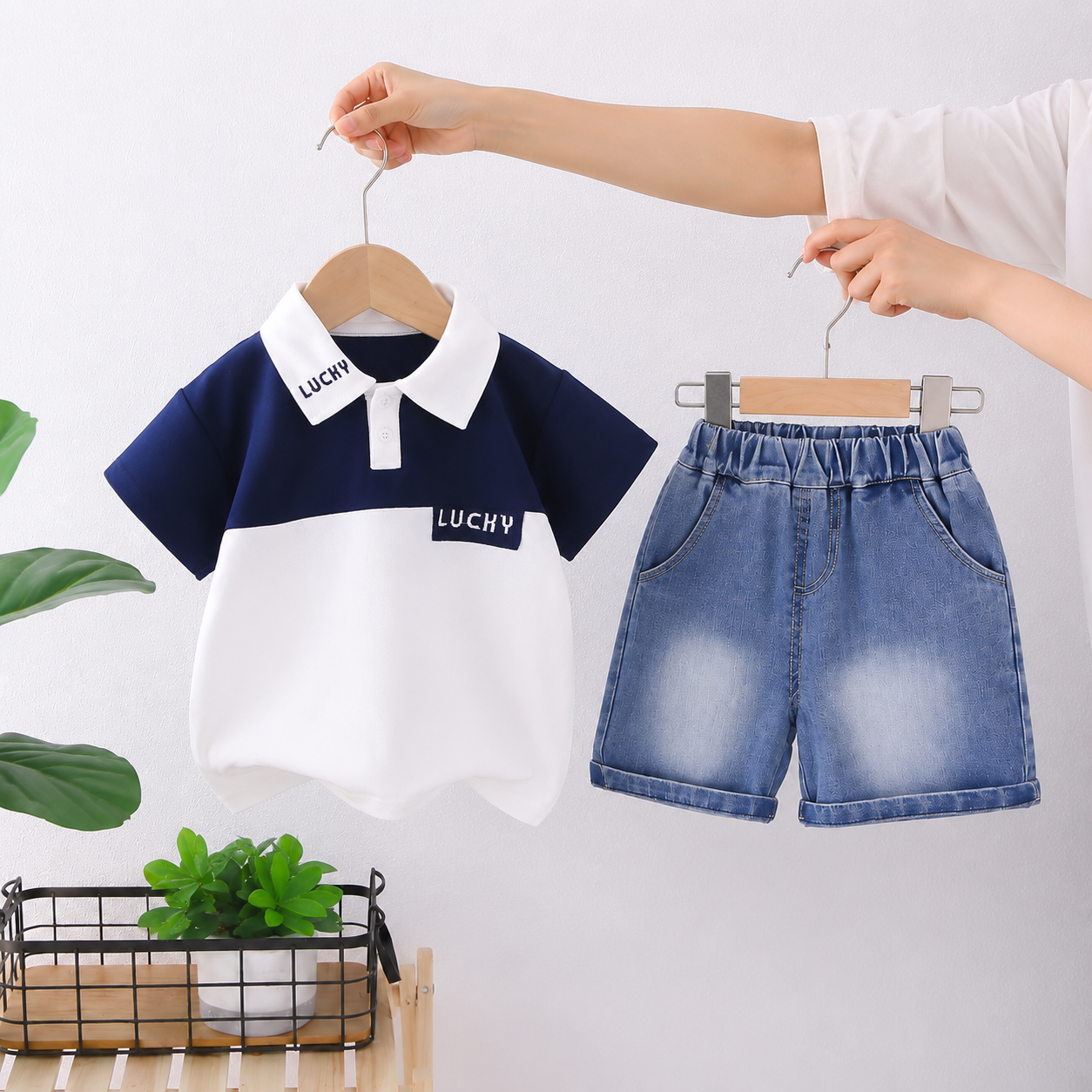 Lucky Polo T-Shirt & Denim Shorts Set