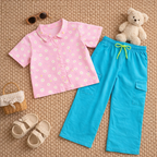 Girls Floral Print Crop Shirt & Aqua Blue Cargo Pant Co-ord Set